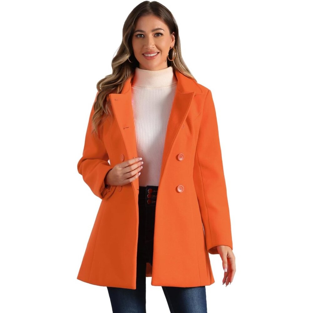 ✨Women's Orange Peter Pan Collar Double Breasted Winter Long Trench Pea Coats